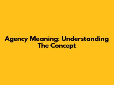 Agency Meaning: Understanding The Concept