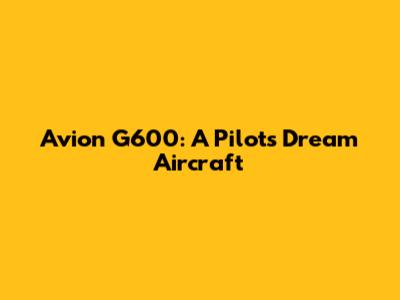 Avion G600: A Pilot's Dream Aircraft