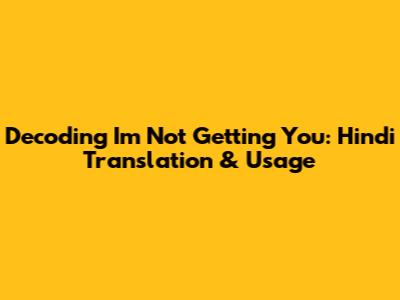 Decoding 'I'm Not Getting You': Hindi Translation & Usage
