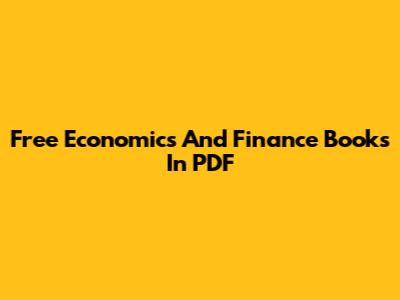 Free Economics And Finance Books In PDF