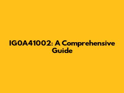 IG0A41002: A Comprehensive Guide
