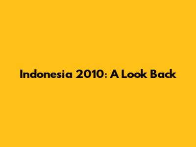 Indonesia 2010: A Look Back