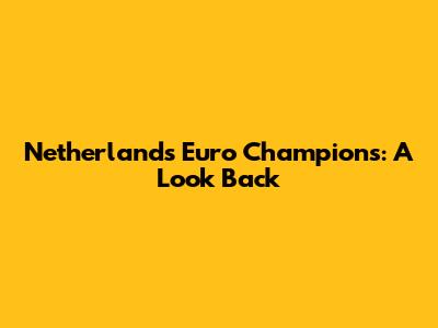 Netherlands Euro Champions: A Look Back