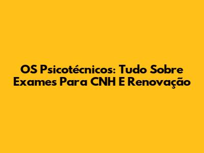 OS Psicotécnicos: Tudo Sobre Exames Para CNH E Renovação