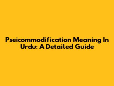 Pseicommodification Meaning In Urdu: A Detailed Guide