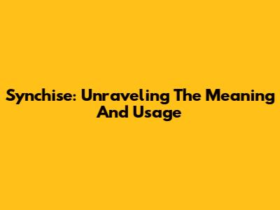 Synchise: Unraveling The Meaning And Usage