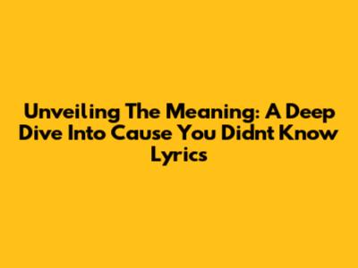 Unveiling The Meaning: A Deep Dive Into 'Cause You Didn't Know' Lyrics