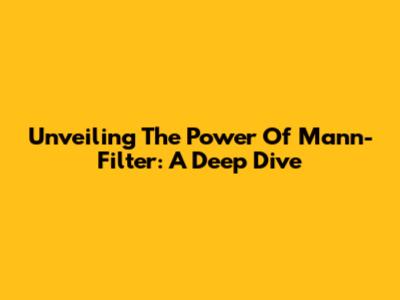 Unveiling The Power Of Mann-Filter: A Deep Dive